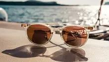 Solglasögon och i bakgrunden syns hav